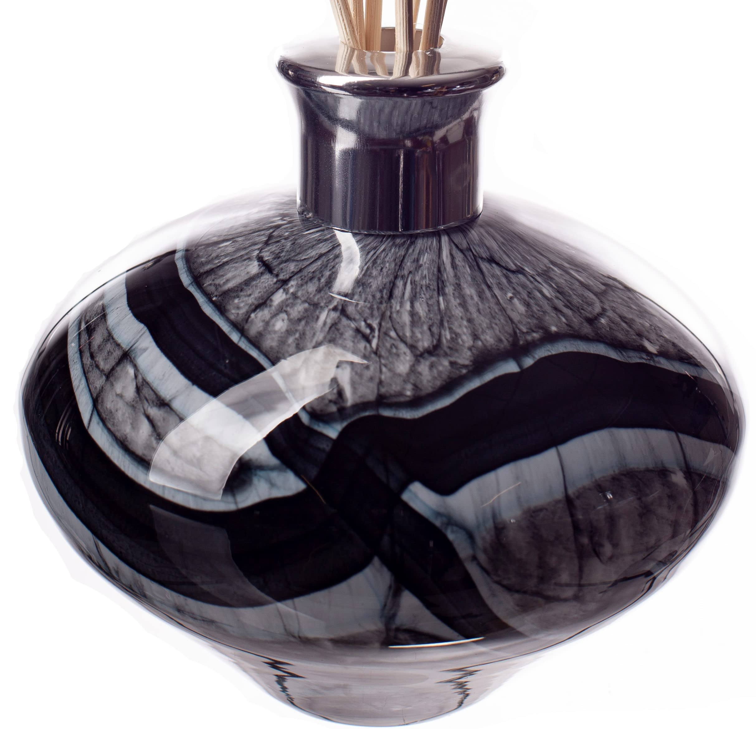 Amelia Art Glass Oval Reed Diffuser Black, Grey & Blue (Arctic Storm)