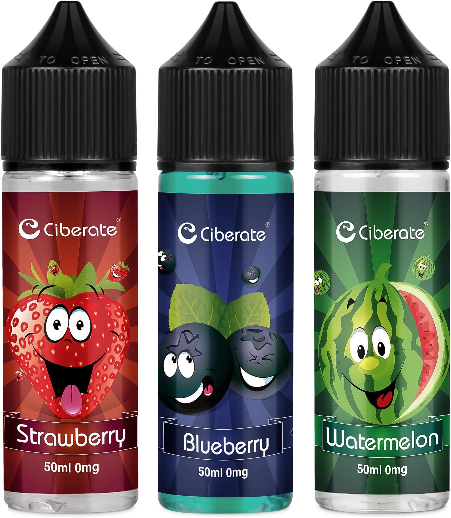 Ciberate50mlx3 Vape Liquid Premium Ecig Vape E Liquid E Juice Juicy Flavors 70/30 Eliquid Watermelon Strawberry Blueberry for E Cig Electronic Cigarette Vaping Pen Box Mod Starter Kit No Nicotine