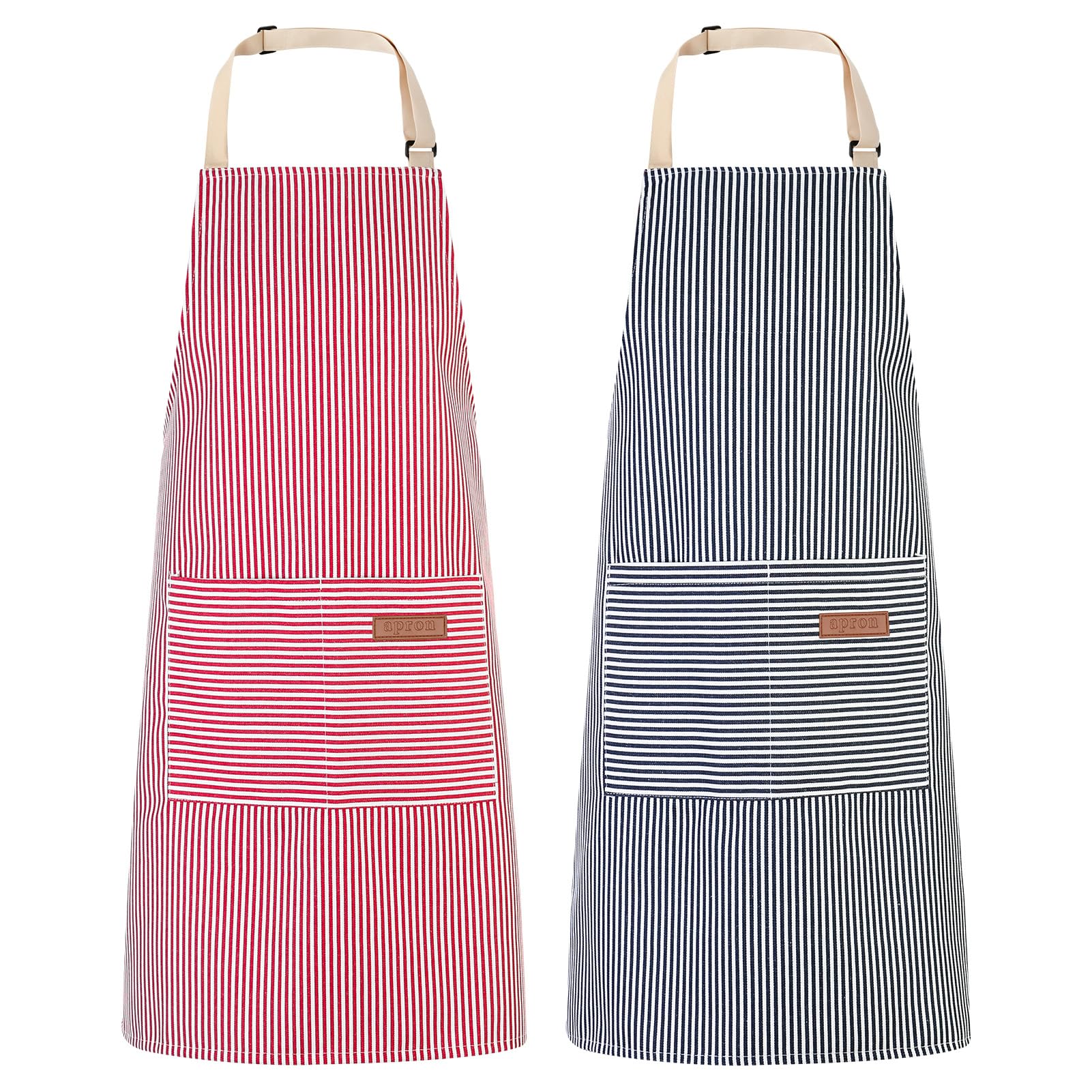 saerryor 2 Pack Unisex Adjustable Bib Apron with Pockets Cooking Kitchen Chef Women Men Aprons for Home Kitchen,Restaurant,Coffee House,Pink — image 1