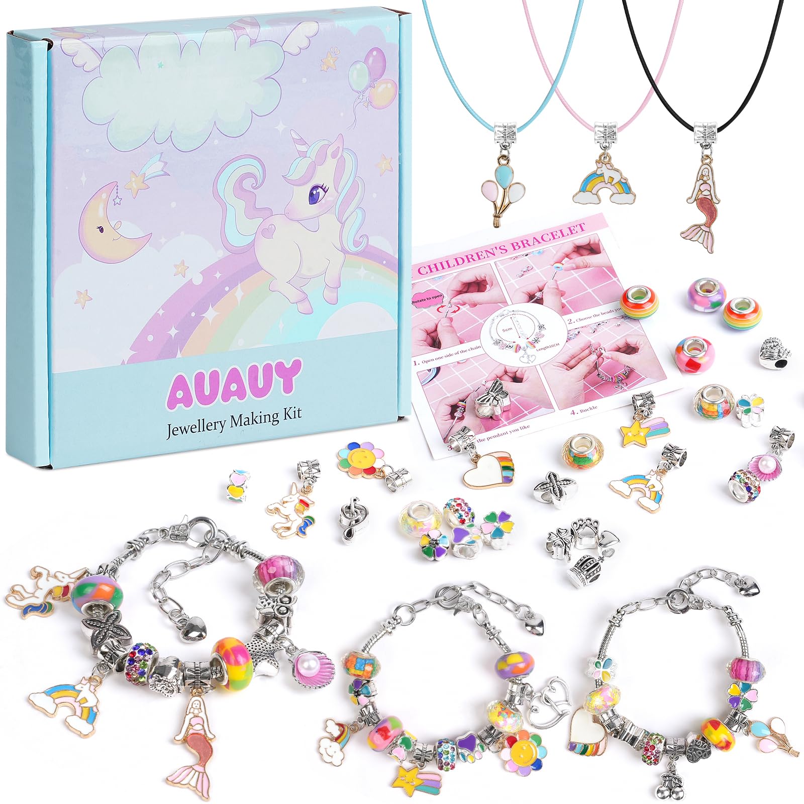 AUAUY Kit Braccialetti Fai Da Te Bambina, Adatto a Ragazze dai 15 Anni, Kit Giochi Crea Braccialetti DIY, Idee Regalo Natale Originali, Crea Braccialetti Bambina, Regalo Compleanno Ragazza, Colore