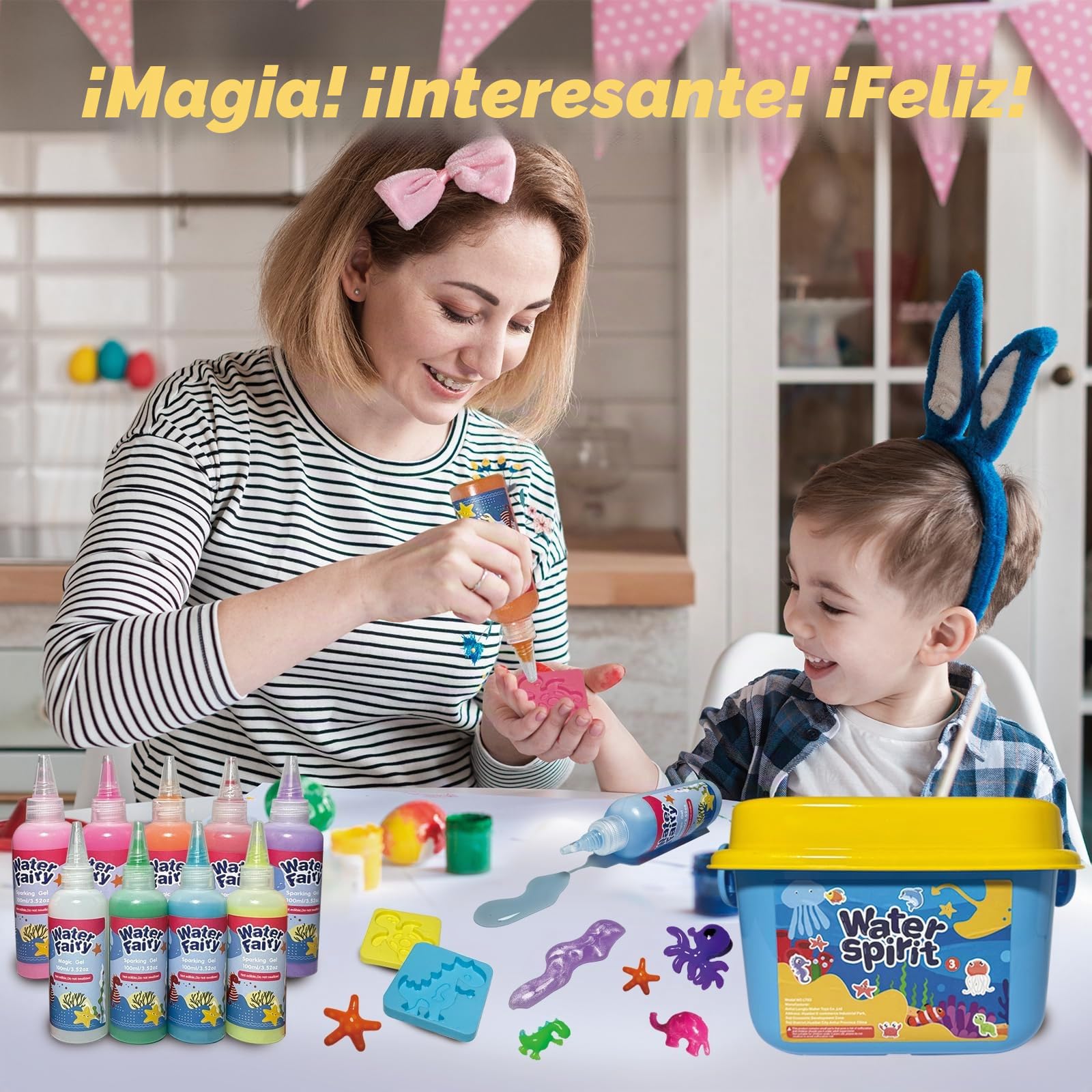ZLDHMA Magic Water Elf Kit 50 Pcs – Aqua Gelz Set Creativo 3D con 100ML 20 Geles de Colores y 16 Moldes – Juguete Educativo DIY para Niños y Niñas 3+ Años – Regalo Original Infantil