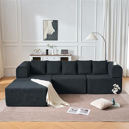 Miniatura 7 de Sofá modular de 106 pulgadas con diván en forma de L, moderno sofá modular Cloud con asiento profundo, cómodo sofá comprimido de terciopelo sin