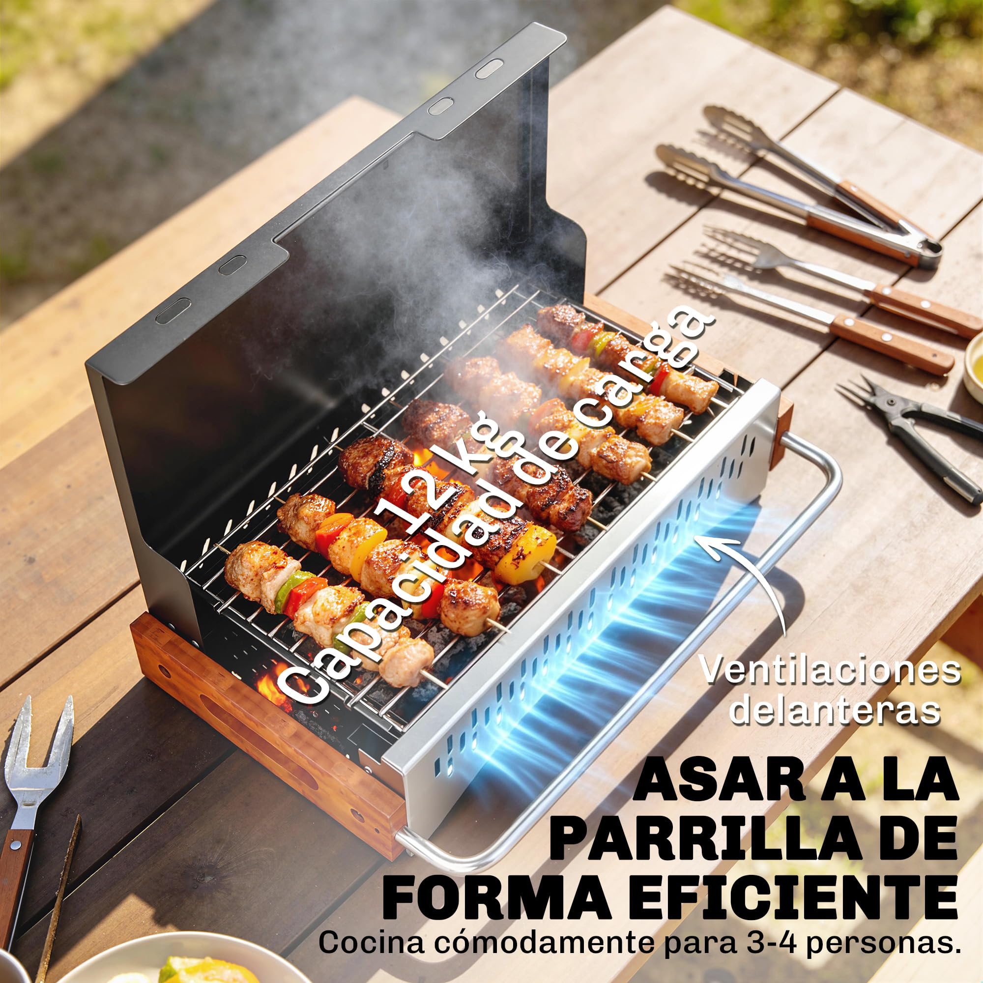 Outsunny Barbacoa de Carbón Plegable, Portátil, 50,5x34x33 cm Negro | Bandeja de Carbón Extraíble, Camping, Picnic, Fiesta en Jardín