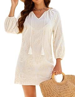 Blooming Jelly Women Swimsuit Coverup Beach Bathing Suit Cover Up Embroidery Paisley Dress Boho Vacation Outfits