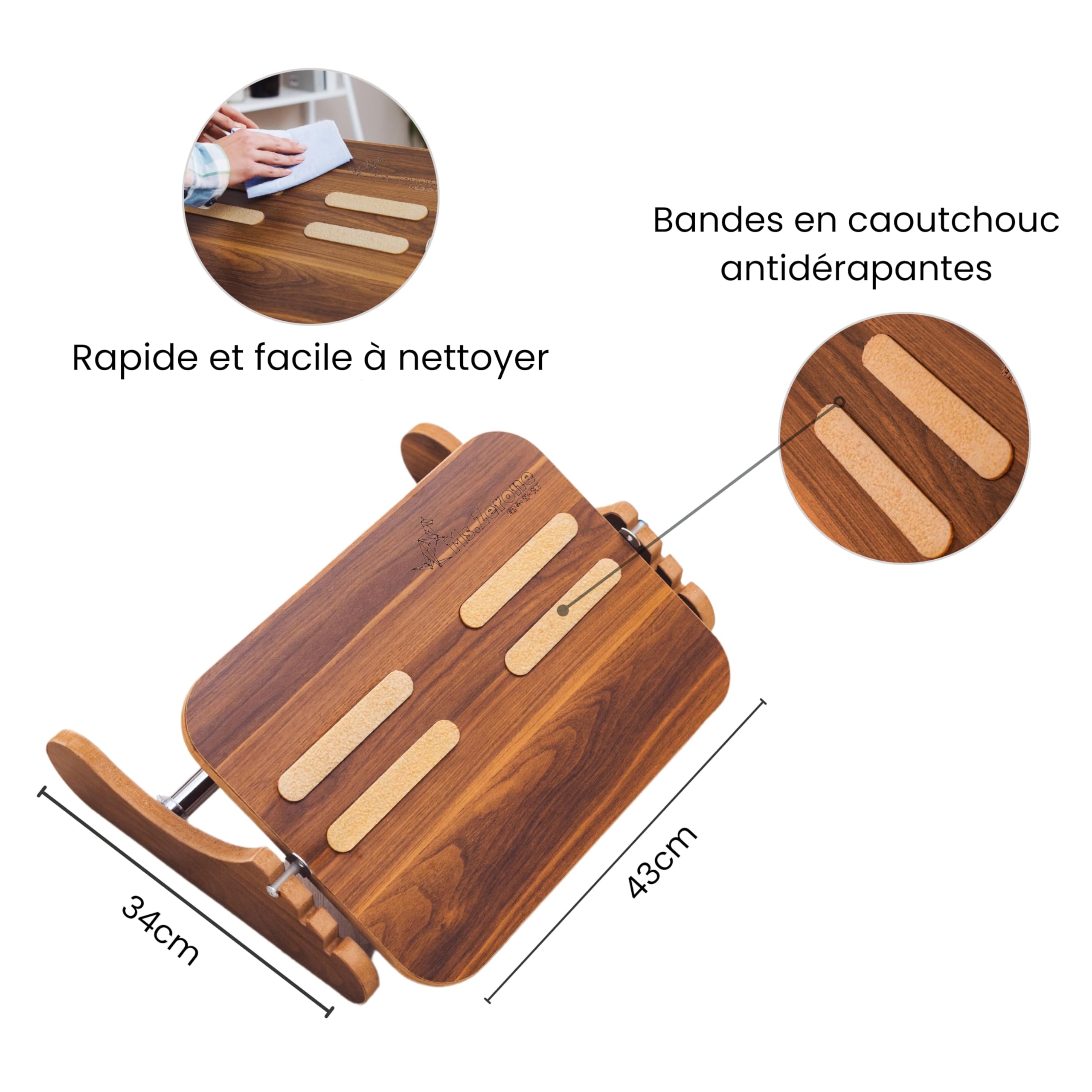 Reposapiés de Madera para Oficina – Reposa Pies Ergonómico con Altura Ajustable y Movimiento Basculante – Mejora la Postura en Escritorio o Teletrabajo