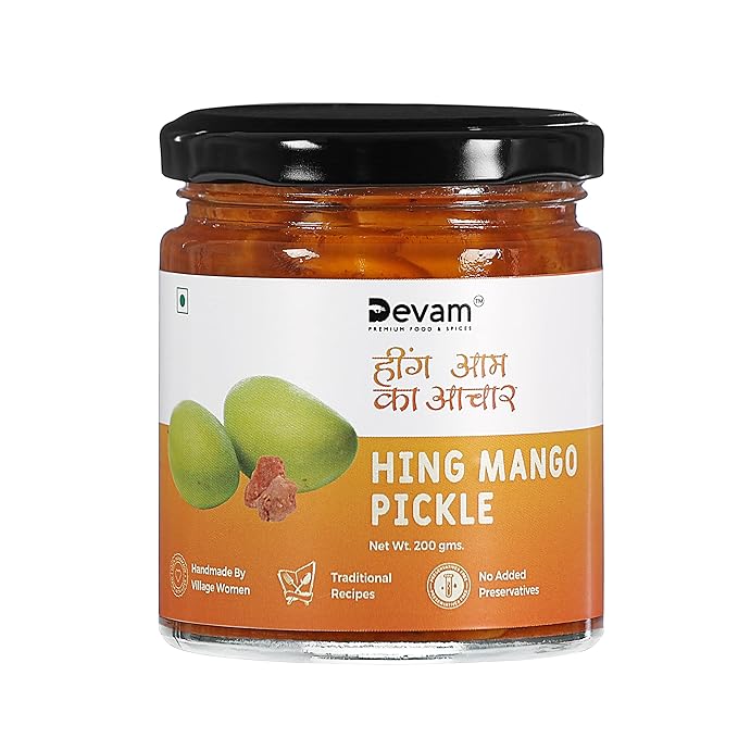 DEVAM Heeng Mango Pickle, Hing Aam Ka Achar, Handmade by Village Women with Traditional Recipe, 200 gms