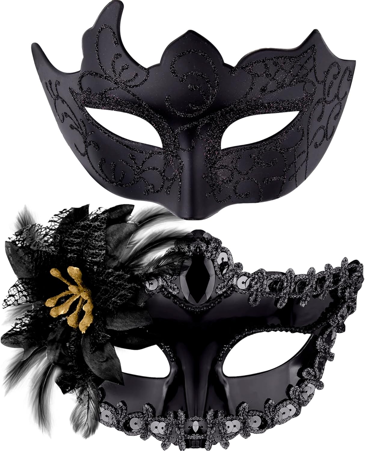 SIQUK Couple Masquerade Masks Set Venetian Party Mask Plastic Halloween Costume Mask Mardi Gras Mask for Women and Men