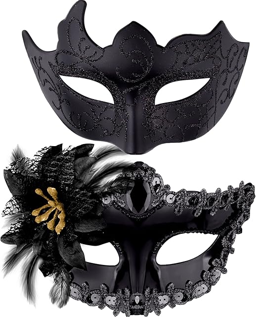 SIQUK Couple Masquerade Masks Set Venetian Party Mask Plastic Halloween Costume Mask Mardi Gras Mask for Women and Men