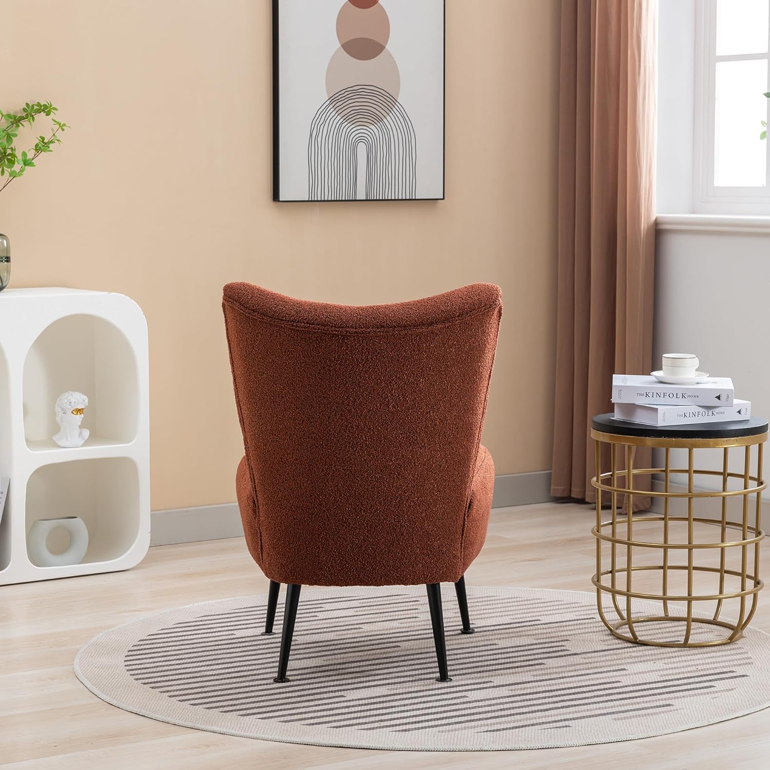 Living Room Chairs, Armless Accent Chair with Rubber Wooden Legs Modern Upholstered Corner Side Chair for Living Room, Bedroom, Office, Hotel Burnt Orange As Shown