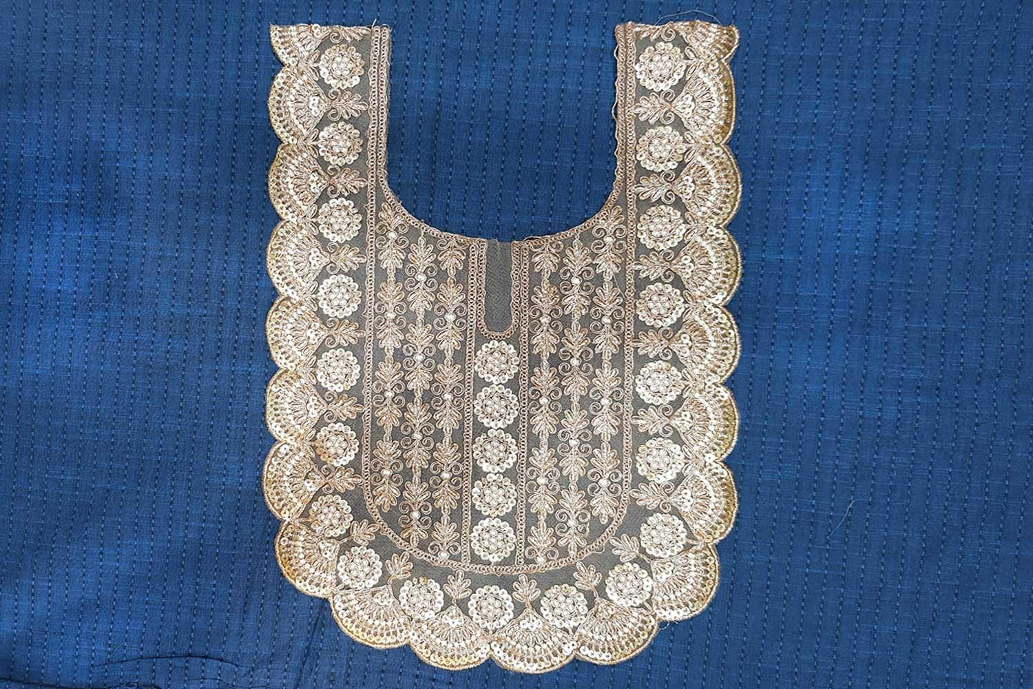 Mohan Shoppe zardozi Neck Patch/Applique Neckline for Suits Kurtis Sew On Patch Dress Motif Applique etc. Pack of 1 Piece (Pearl Matte/Light Golden) (Pearl Matte/Light Golden)