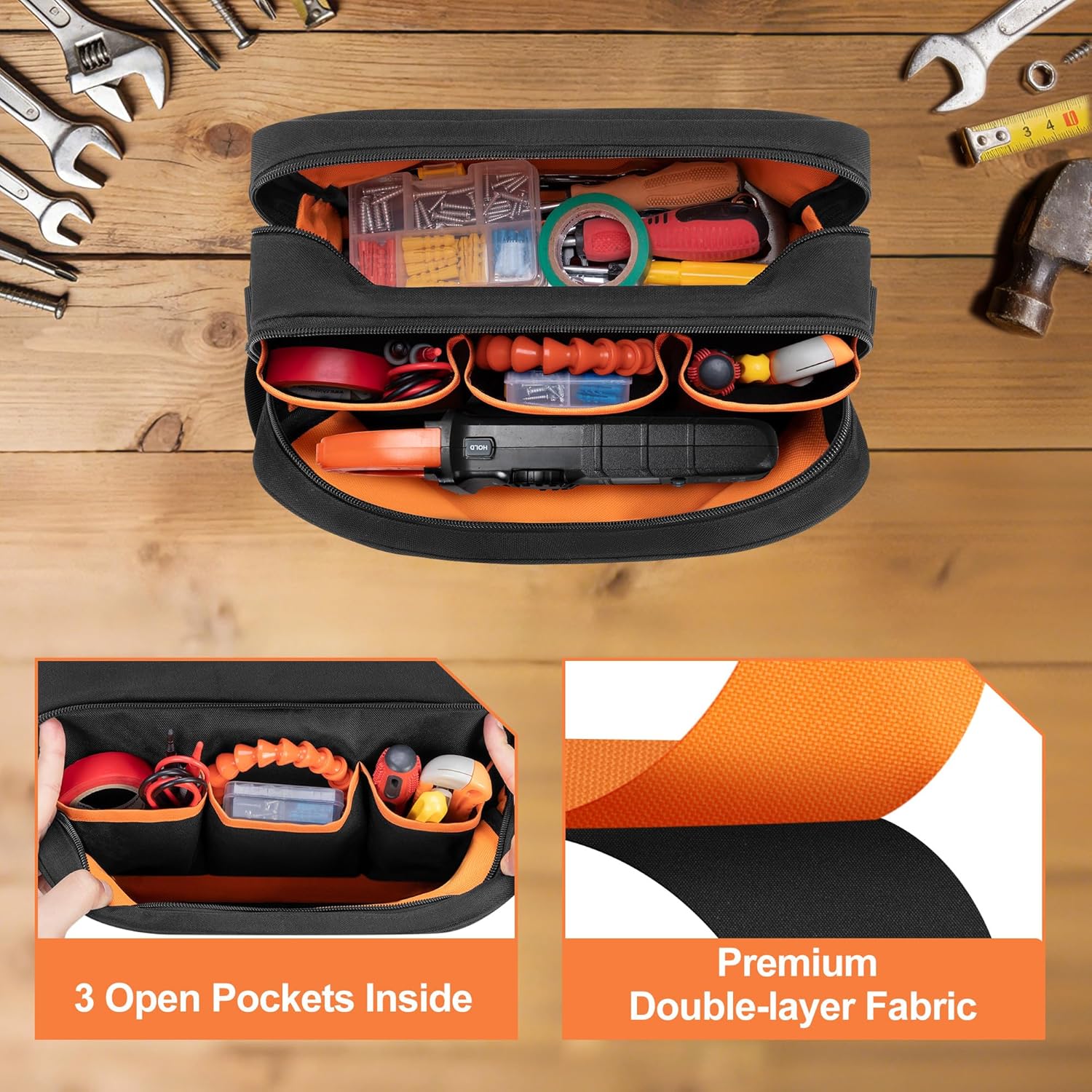 12-inch Tool Bag with 1 Tool Pouch, Electric Tester Tool Storage Bag Compatible with Fluke Digital Multimeter/325 Clamp Multimeter/ T5 T6 Electrical Voltage, Tool Organizer for Electrician - Image 2