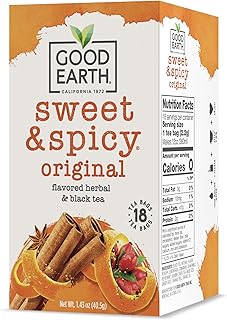 Good Earth Herbal & Black Tea, Sweet & Spicy, 18 Count Tea Bags (Pack of 6) (Packaging May Vary)