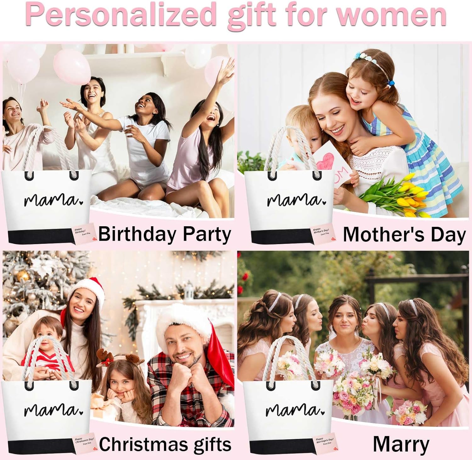 GhvyenntteS Mama Bag, Mama Tote Bag with Zipper, Birthday Gifts for Women Mom Grandma, New Mom Gifts for Hospital, Shopping, Beach, Travel, Black - Image 3