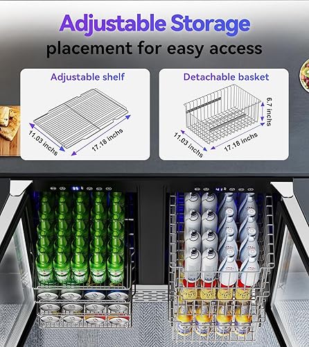 Miniatura 5 de Refrigerador de bebidas de doble zona, refrigerador de bebidas de 30 pulgadas con cesta desmontable, enfriador de bebidas de control inteligente con