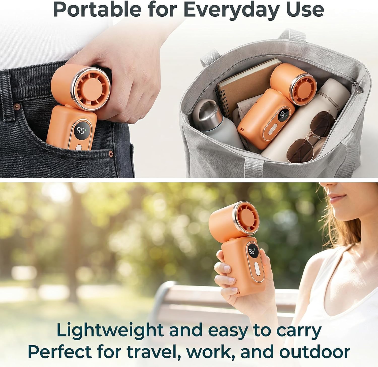 Mini Portable Handheld Clip-On Fan, Mini Portable Handheld Clip Fan, 3-in-1 Rechargeable Portable Fan with Adjustable 5 Speeds (Black,With Cooling)