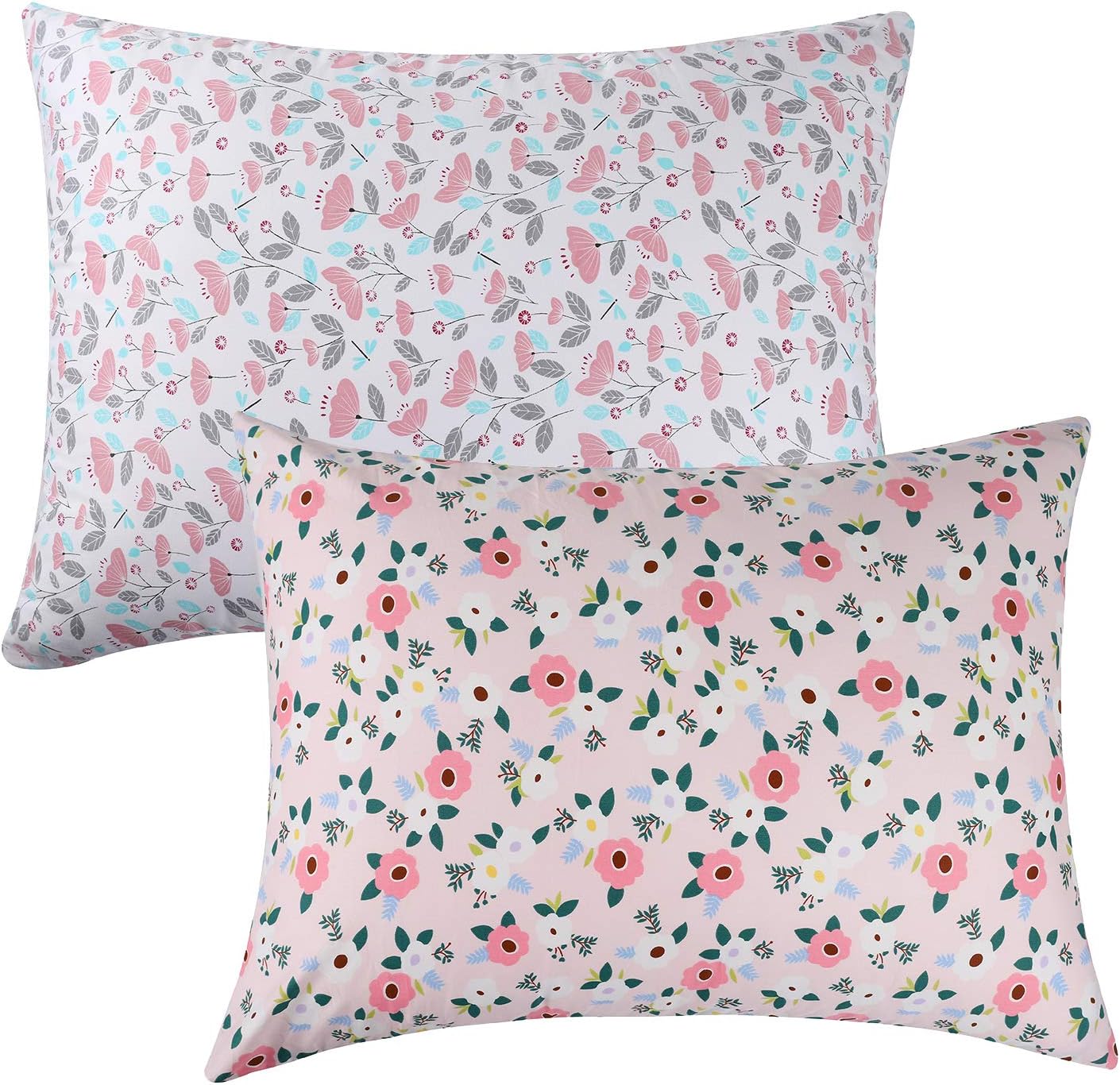 Knlpruhk Pillowcase Standard Zippered Set 2 Pack 100% Cotton Super Soft 180 GSM Pink Floral 20 x 26 Inches