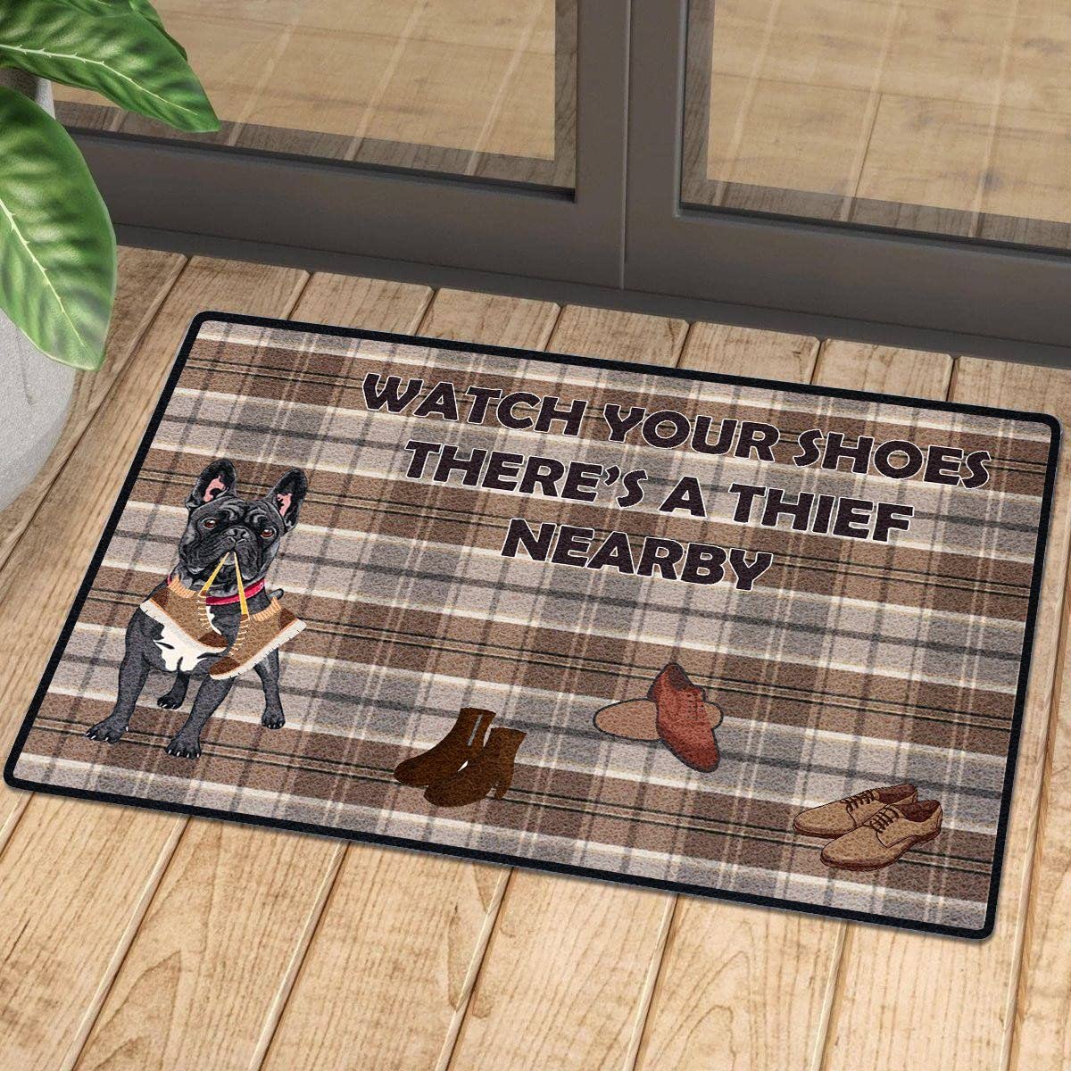 Bioputty Welcome Mat Black French Bulldog Door Mat Front Door Mat Entry Doormat Watch Out Your Shoes Doormat Non-Slip Indoor Outdoor Floor Mat Home Décor Front Porch Entry Mats 16 x 24 Inch