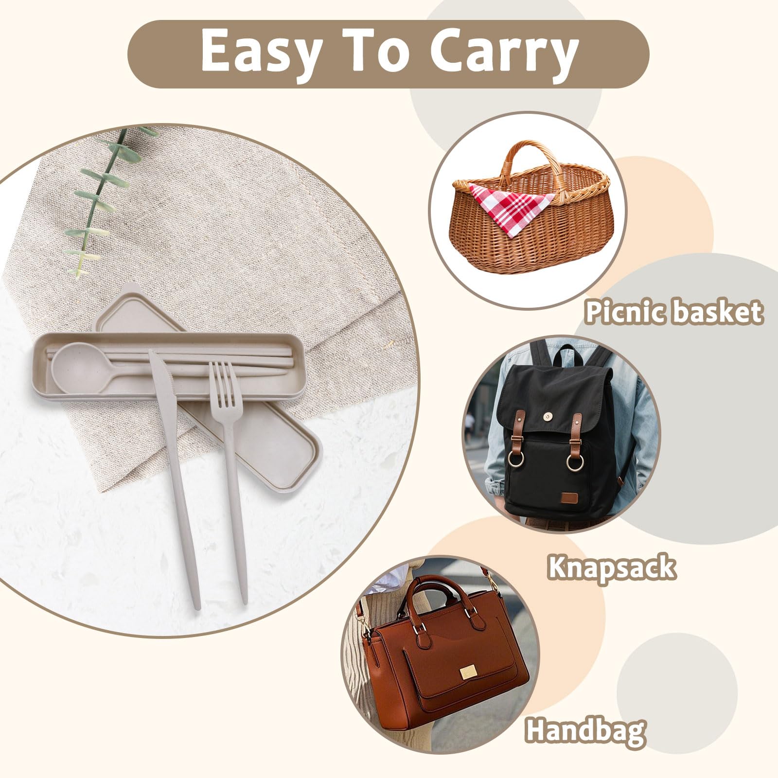 Set De Couverts Réutilisables En Paille De Blé - 2 Boîtes Avec Couteau, Fourche, Cuillère Et Baguettes Pour Pique-nique