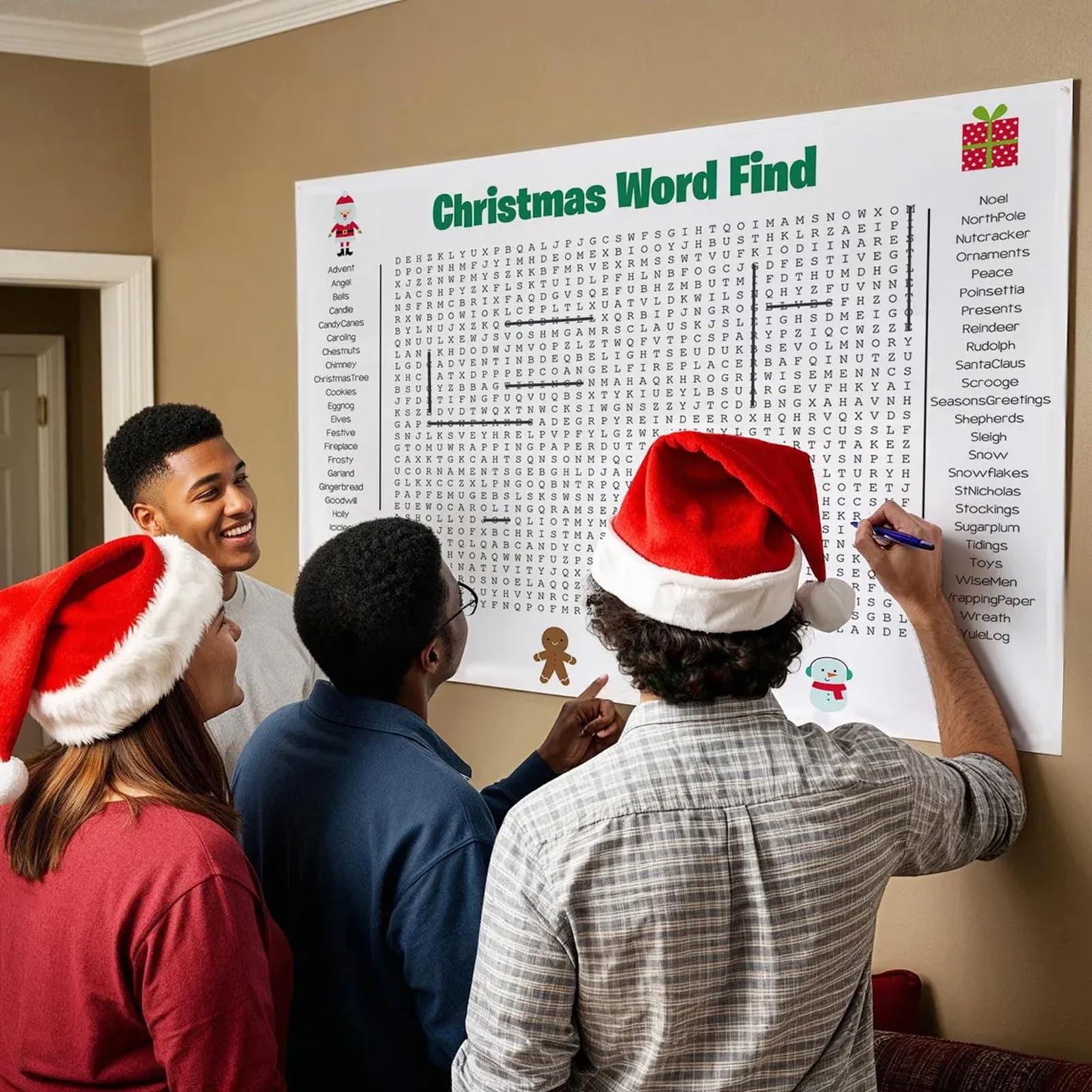 Zimuney White Jumbo Thanksgiving Word Search Poster, Giant 36"X24" Wall Game, Poster Size Thanksgiving Christmas Activity Larger Than Life Puzzle A Fun Interactive Experience Posters For Families