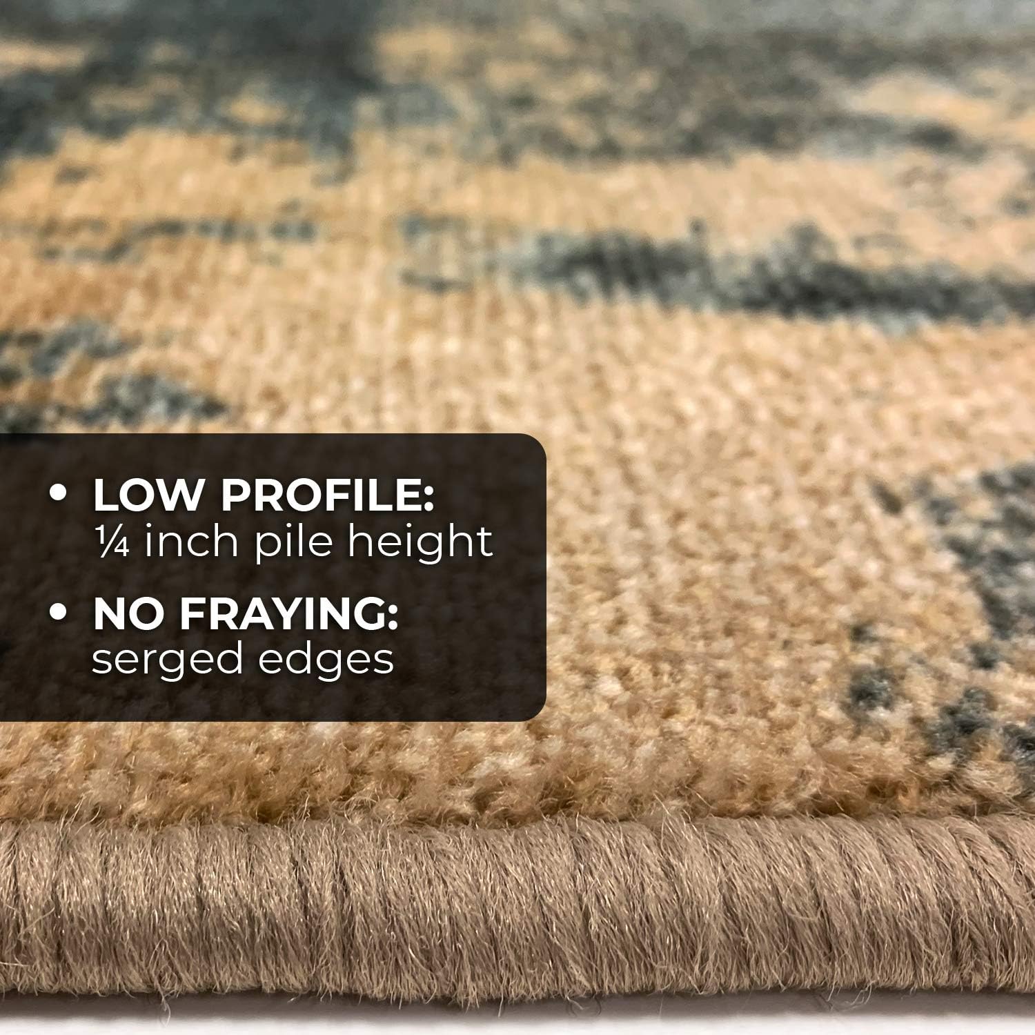 House, Home and More Set of 15 Skid-Resistant Carpet Stair Treads – Distressed Leaves – Faded Blue & Beige – 8 Inches X 26 Inches