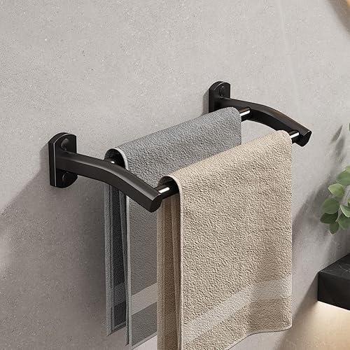 Miniatura 2 de Toallero doble negro, toallero de mano para baño, colgador de toallas montado en la pared, barra de toalla de baño negro mate, 12 pulgadas