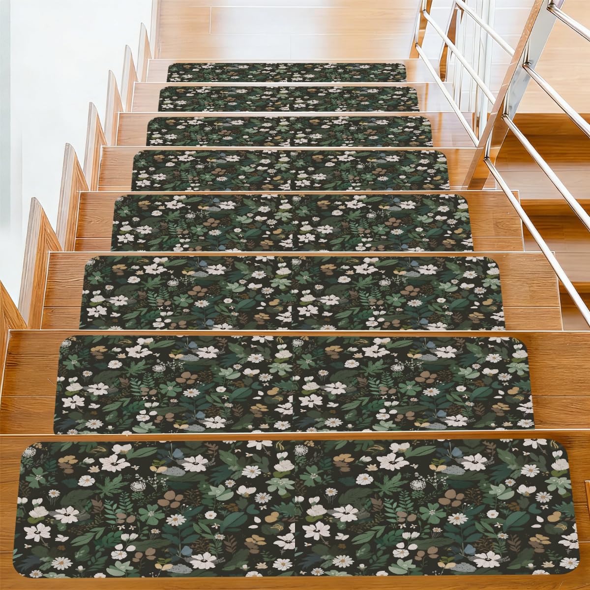 Alfombrillas antideslizantes Mexpekil para escaleras seguras con diseño botánico