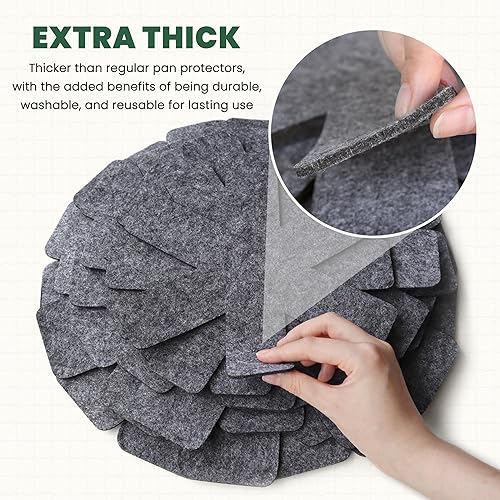 Miniatura 5 de Protectores de ollas y sartenes, protectores extragruesos para apilar, juego de 12 y 4 tamaños diferentes, separadores de sartenes para apilar