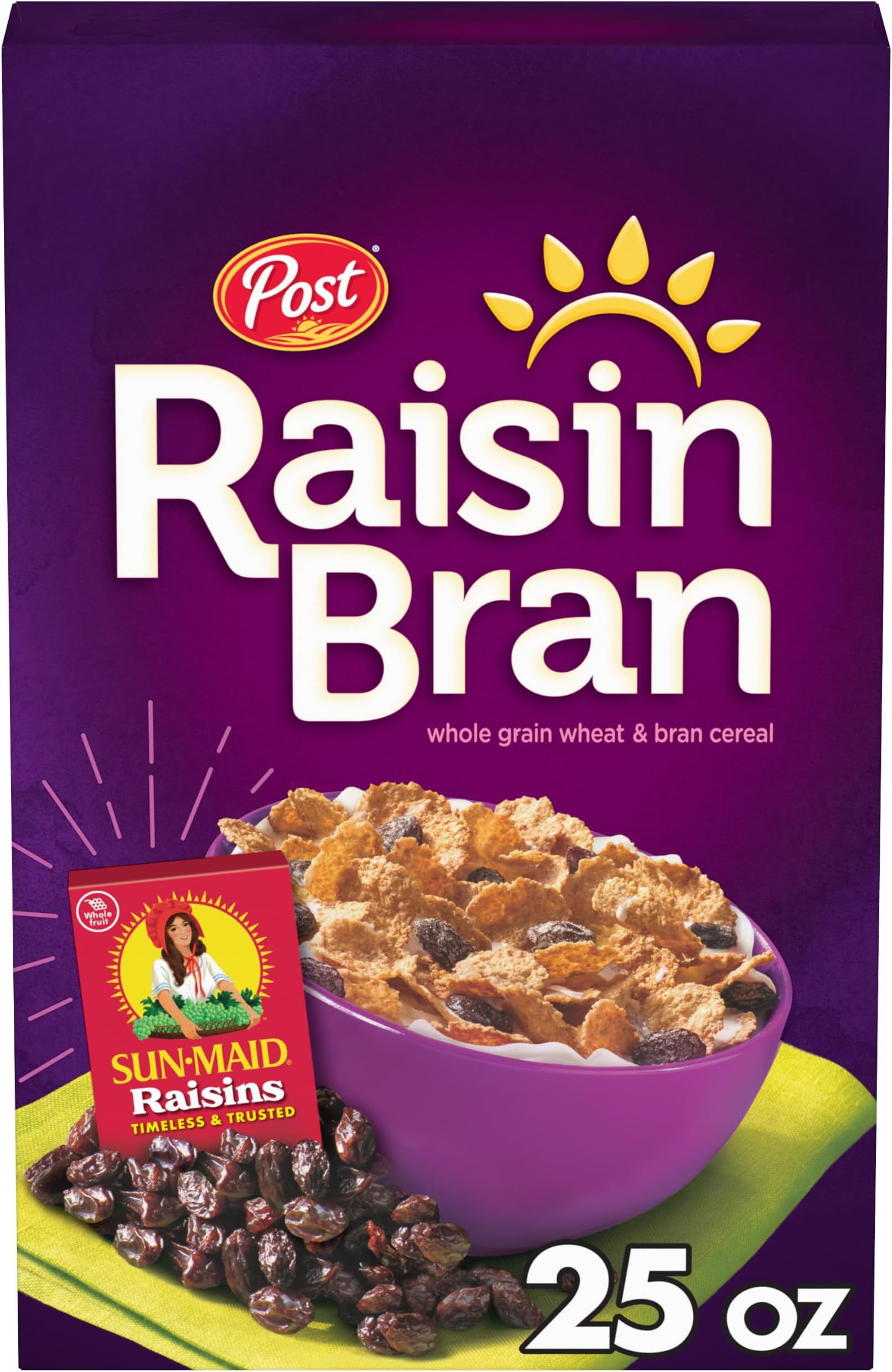 Raisin Bran®, Whole Grain Wheat & Bran Breakfast Cereal, 25 oz Box | Sweet Raisins And Crunchy Flakes Combine For Classic Raisin Flavor In A High Fiber Breakfast Favorite