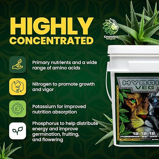 Fertilizante líquido concentrado GreenGro Hybrid Veg 12-12-12 2lb miniatura 2
