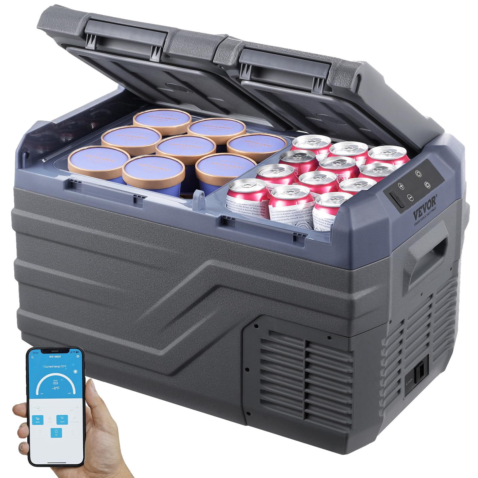 VEVOR Frigorifero per Auto, Congelatore Portatile Doppia Zona 25 L, 12 Volt, Gamma Regolabile da -20~20 ℃, Dispositivo di Raffreddamento a Compressore 12/24 V CC e 100-240 V CA per Campeggio Camper
