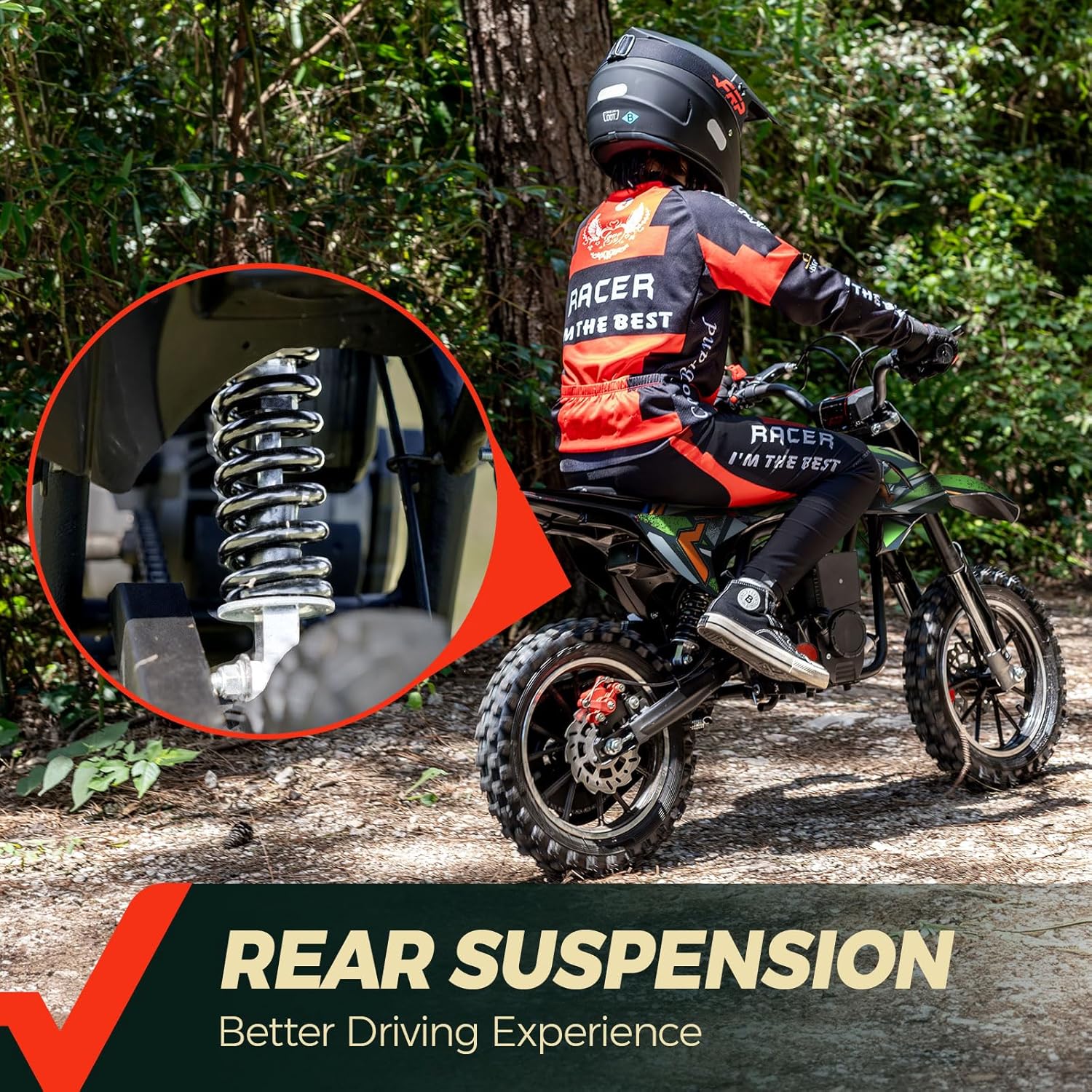 FRP FX40 40CC Kids Gas Dirt Bike, 4-Stroke Off-Road Mini Motorcycle with Goggles, Gloves & Neck Gaiter, 20 MPH Max Speed, Easy Pull Start Engine, Dual Disc Brakes, 132 LBS Rider Limit,Green