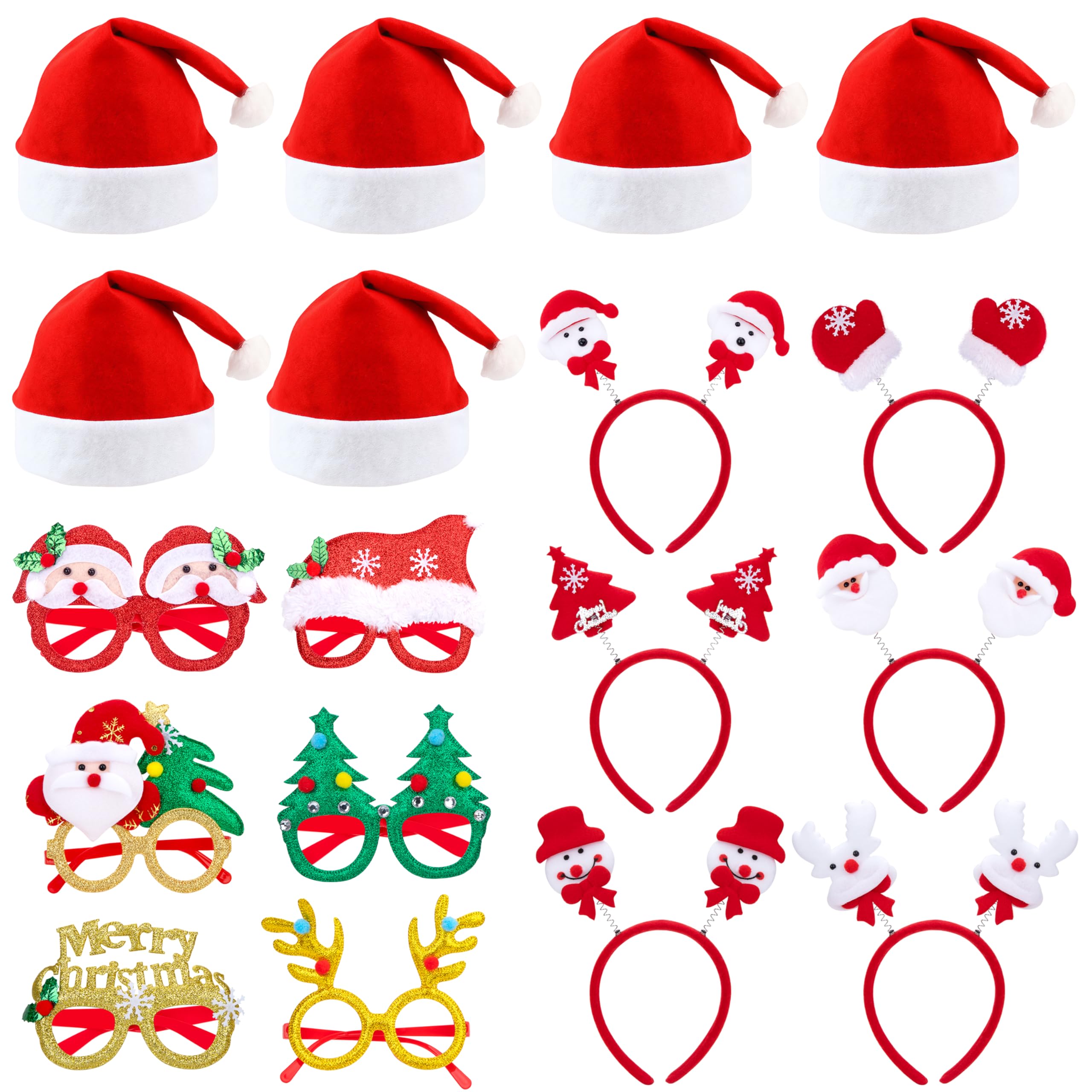 Wisplye Accesorios de Navidad, 18 Piezas Decoración Cabello de Fiestas Navideñas con Gorro de Noel, Diadema y Gafas para Fiesta de Navidad, Accesorios de Fotomatón, Niños y Adultos Regalo