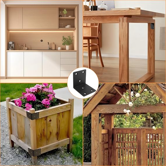 50PCS Black L Brackets Corner Bracket 1.5x1.5x1.5, Heavy Duty Corner Brace for Wood, Right Angle Brackets, 40MM 1.5Inch Wide 90 Degree Bracket for Wooden Frame Furniture Shelves Chairs