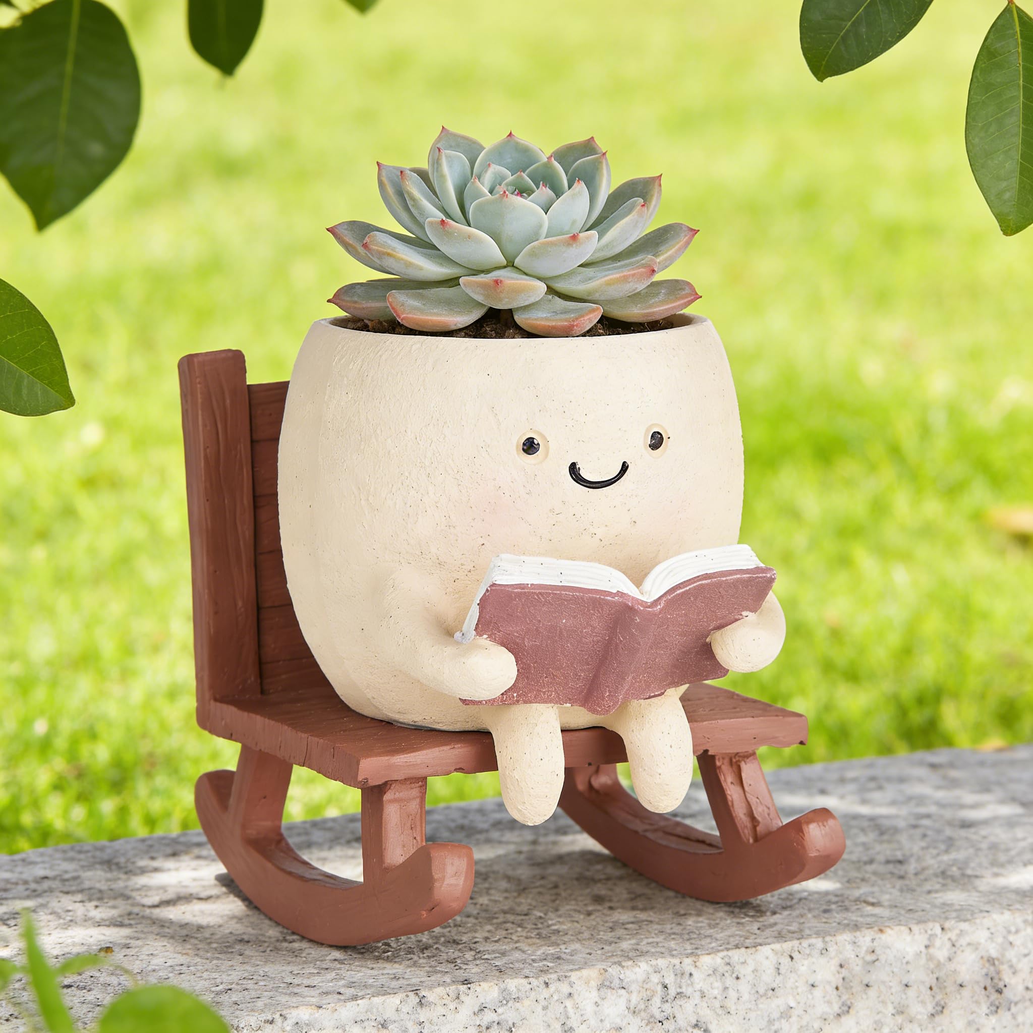 Rocking Chair Smiley Face Planter,Cute Plant Pots for Indoor Outdoor Plants,Succulent Pots with Drainage Hole,Unique Funny Flower Pot for Succulents,Plant Gifts for Mother's Day, Christmas(1pcs TYPE6) — image 1