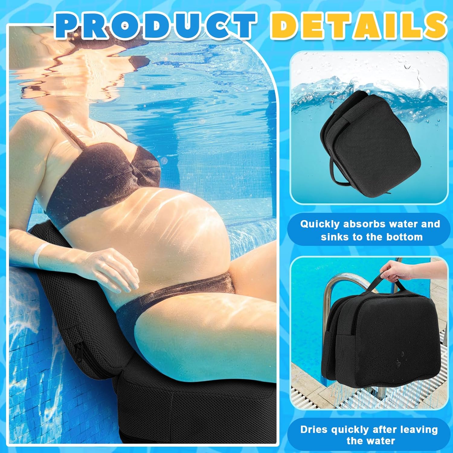 Yerliker 2 Pcs Foldable Hot Tub Booster Seat for Adults Adjustable 2 Heights up to 6.3", Weighted Booster Seat 3D Air Mesh Hot Tub Accessories Quick Dry Micro Dot Non Slip for Spa Bathtub Pool (Black)