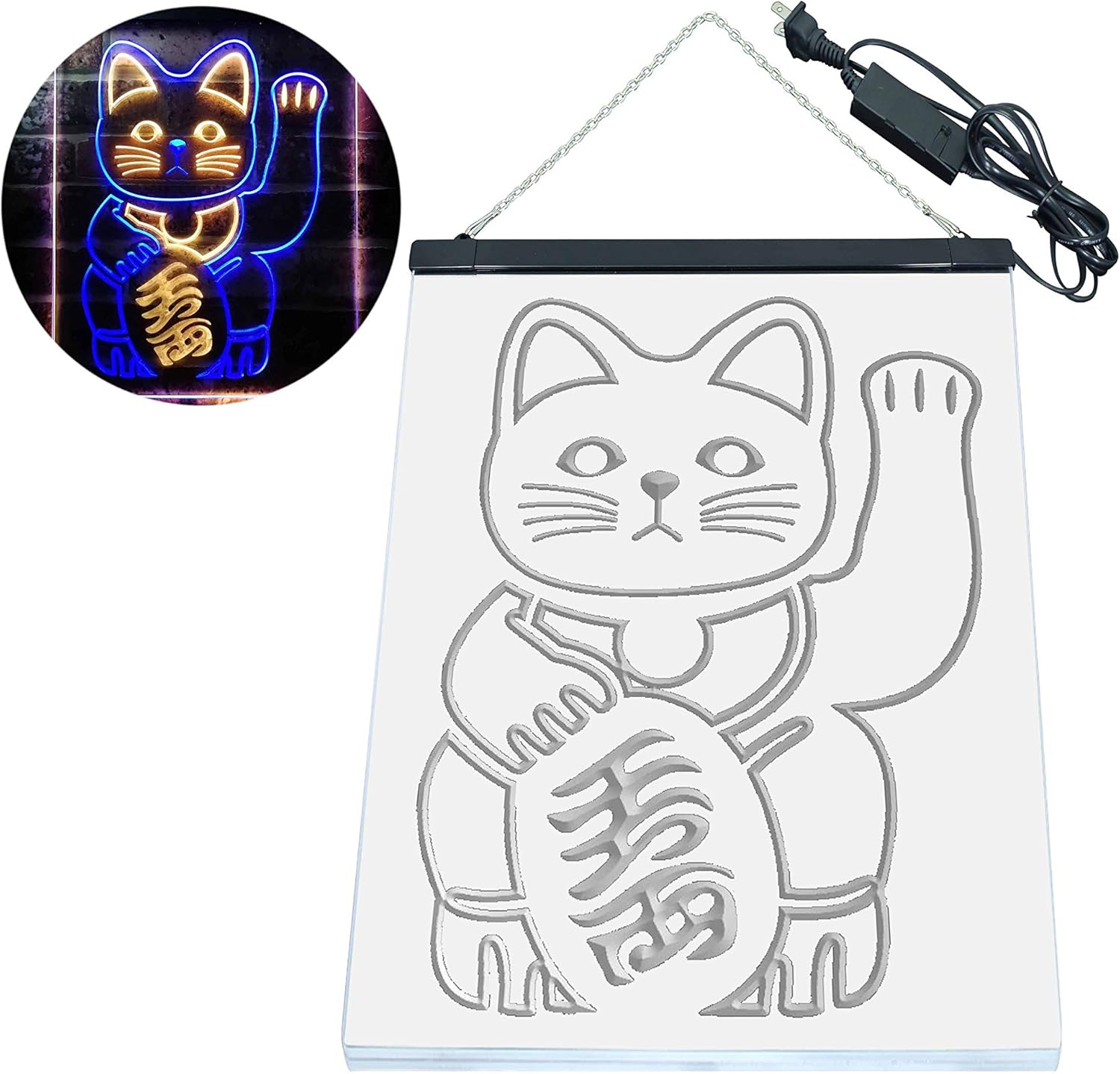 ADVPRO Maneki Neko Lucky Cat Welcome Japan Dual Color LED Neon Sign Blue & Yellow 12 x 16 Inches st6s34-j0980-by