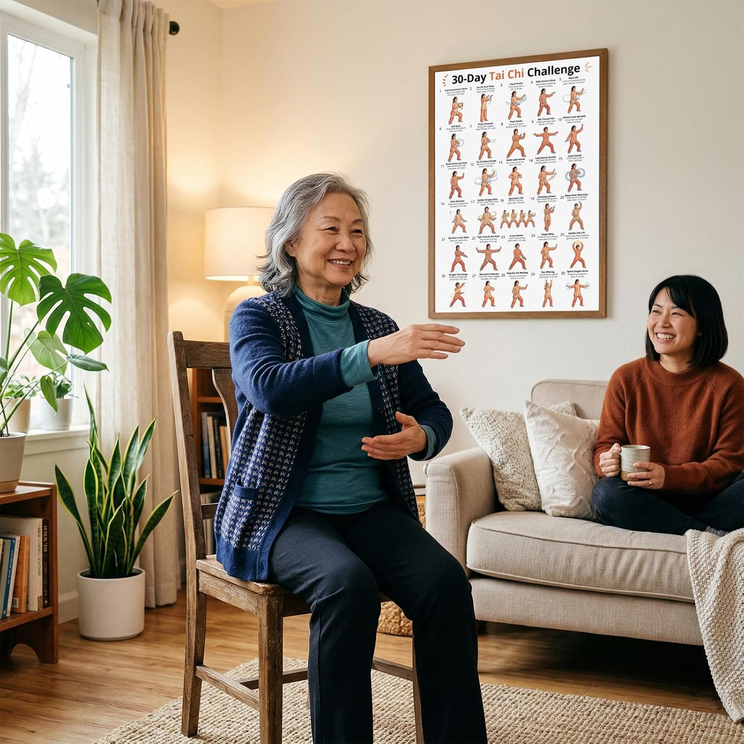 Tai Chi Walking Chart Wall Art Exercise Guide Instructional Tai Chi Poster Premium Canvas Wall Art for Home Gym Bedroom Easy-to-Follow Mindful Workout for Seniors Woman Large Fitness Instruction Print (B, 24"L x 16"W)