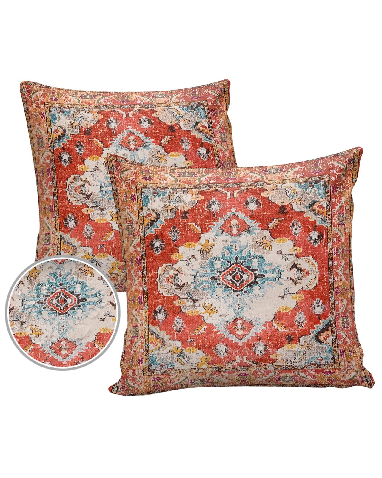 Oriental Boho Outdoor Pillow Cover 24x24 Inch Cushion Sham Case,Waterproof Decorative Square Throw Pillowcase for Outside Garden Patio Porch Couch Chair Per-sian Vintage Print Brick Red Multi Tribal