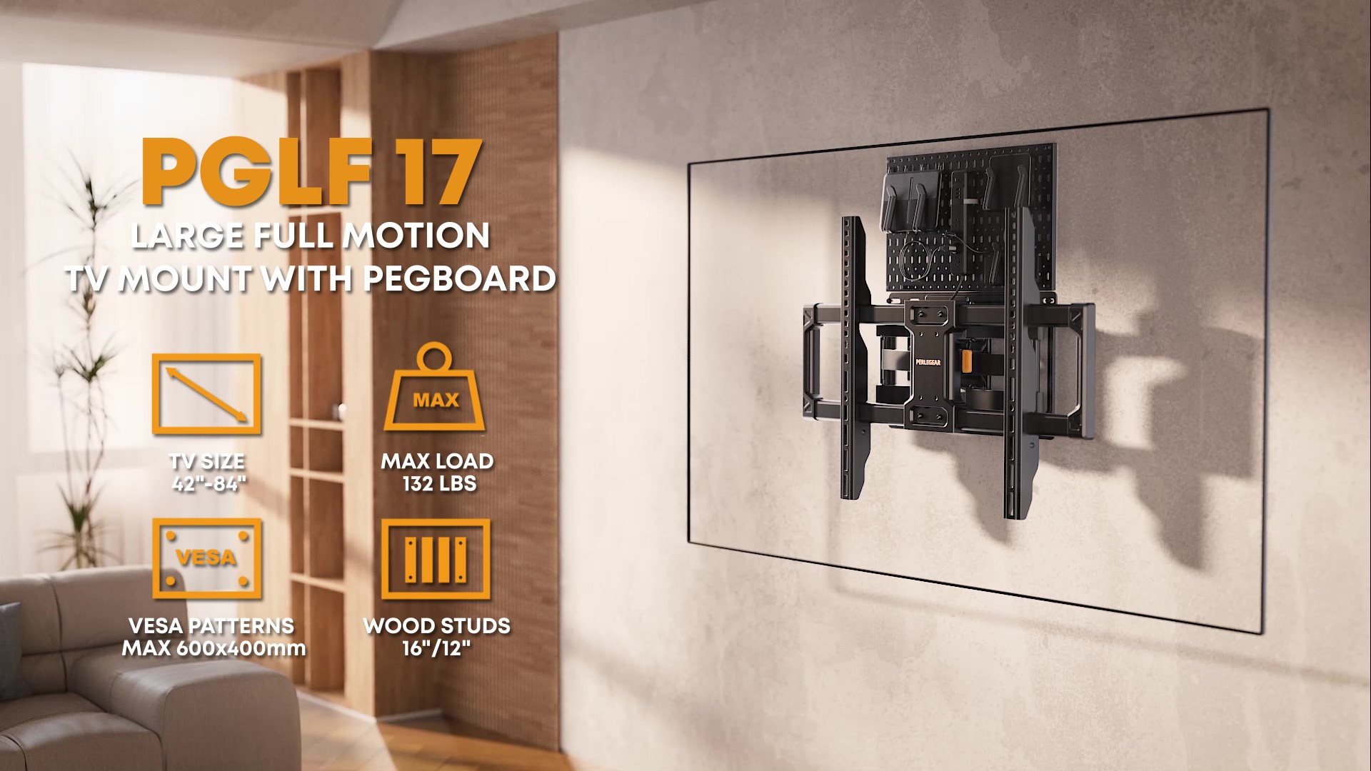 Amazon.com: PERLEGEAR Full Motion TV Mount with Metal Pegboard for