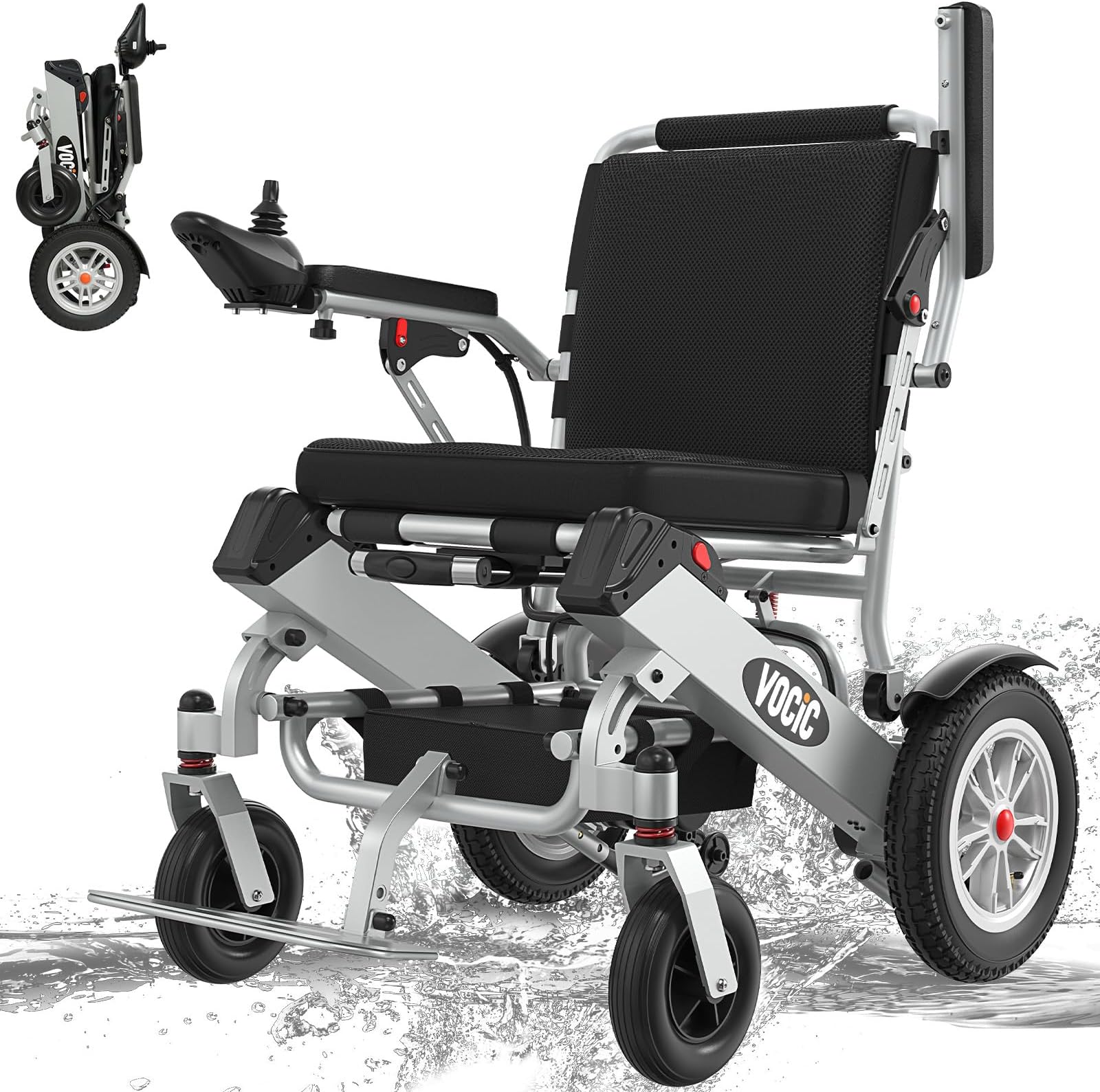VOCIC Electric-Wheelchairs-for-Adults, 20 Miles Long Travel Range with 2 Lithium Batteries, Foldable Lightweight Power Wheelchair All-Terrain Portable Motorized Wheelchair for Seniors Support 265 lbs