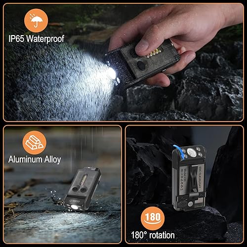 Miniatura 8 de BORUIT V30 - Linterna LED pequeña y potente EDC con luz roja y UV de 365 nm, rotación de 180, linterna plana de bolsillo recargable USB AC-C con