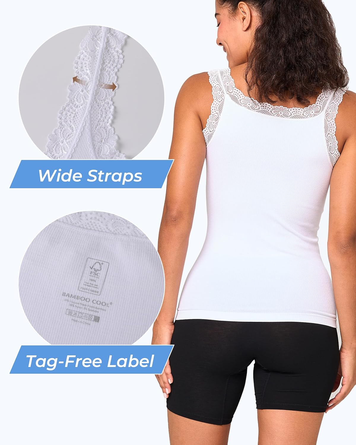 BAMBOO COOL Women's Seamless Lace Tank Top Soft Ribbed Basic Camisole for Ladies Sexy Undershirt - Image 6
