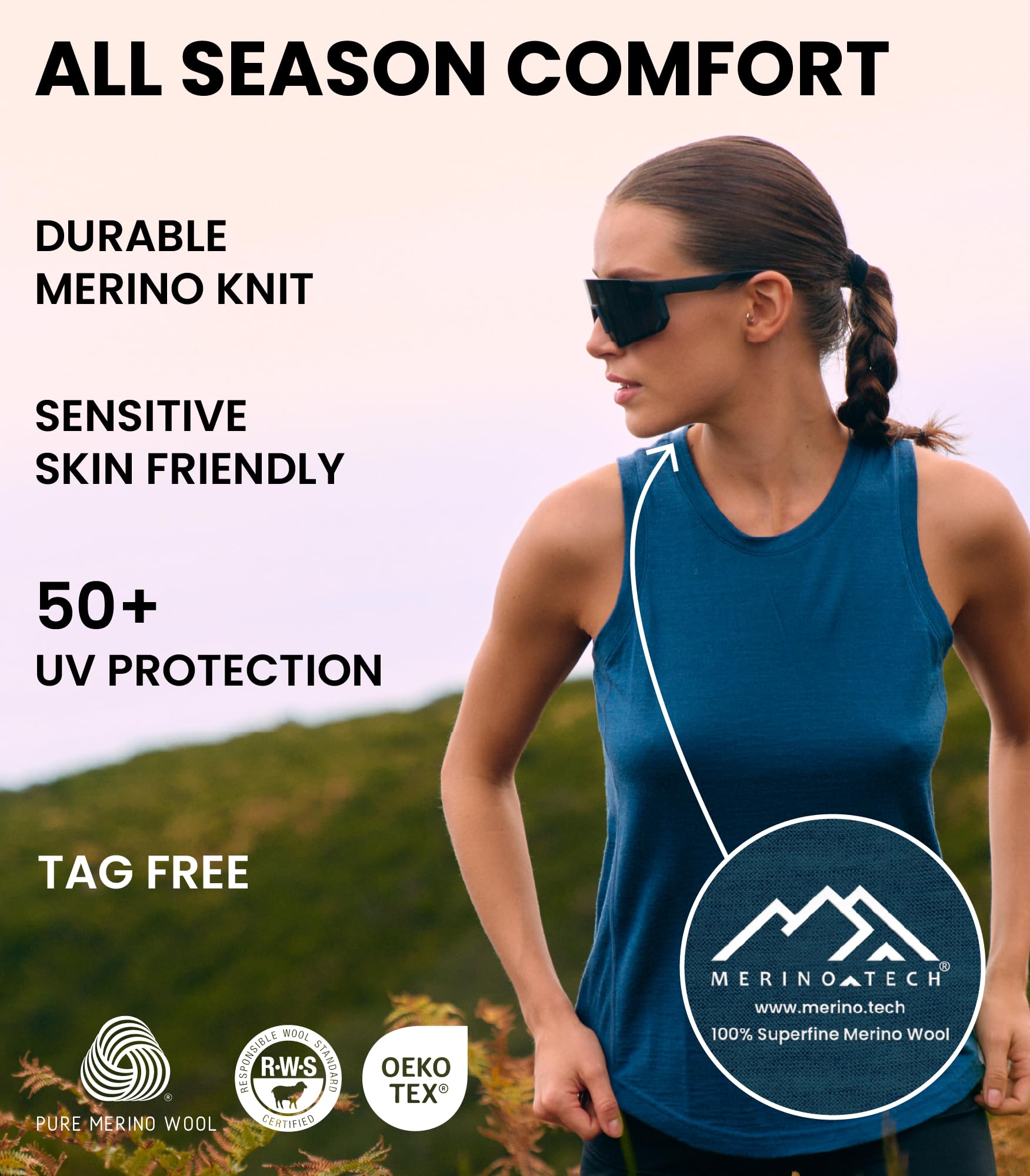 Merino.tech Canottiera Donna Lana Merino - Intimo per Sport e Quotidiano | Canotta Termica Sportiva Vogatore, Anti-Odore, Termoregolatrice, Traspirante, Rapida Asciugatura, Trekking e Bici