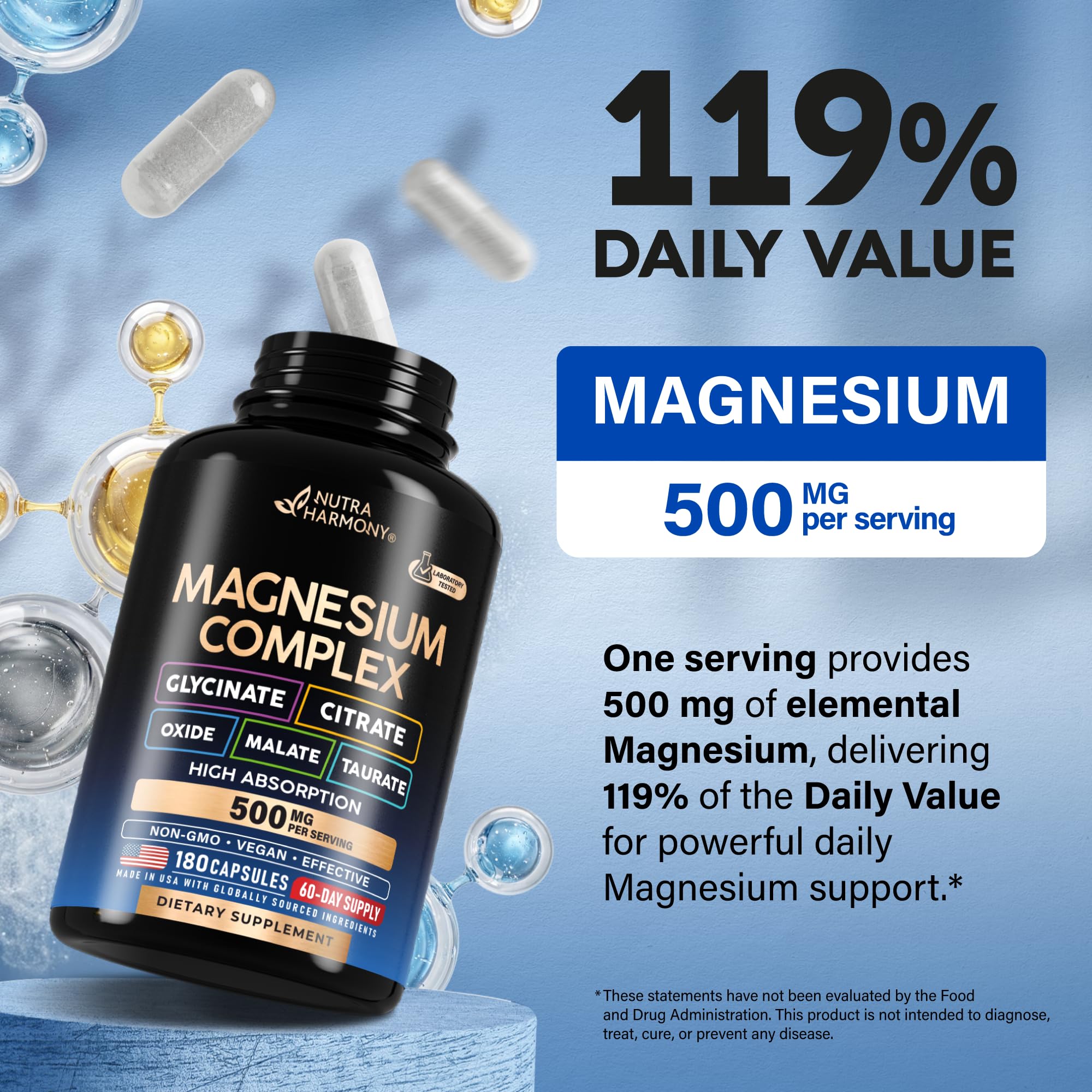 Magnesium Complex - Glycinate, Citrate, Malate, Taurate, Oxide - 180 Caps — Amazon image 4