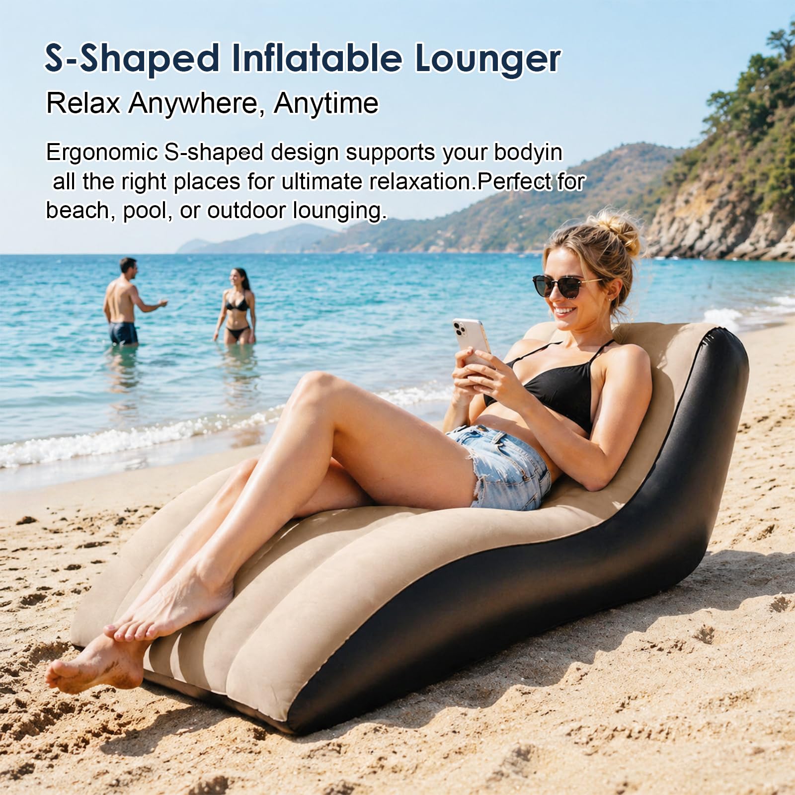 Sofá inflable, sillón hinchable, sofá de aire, sofá de camping, sofá portátil con superficie flocada para salón, camping y exterior