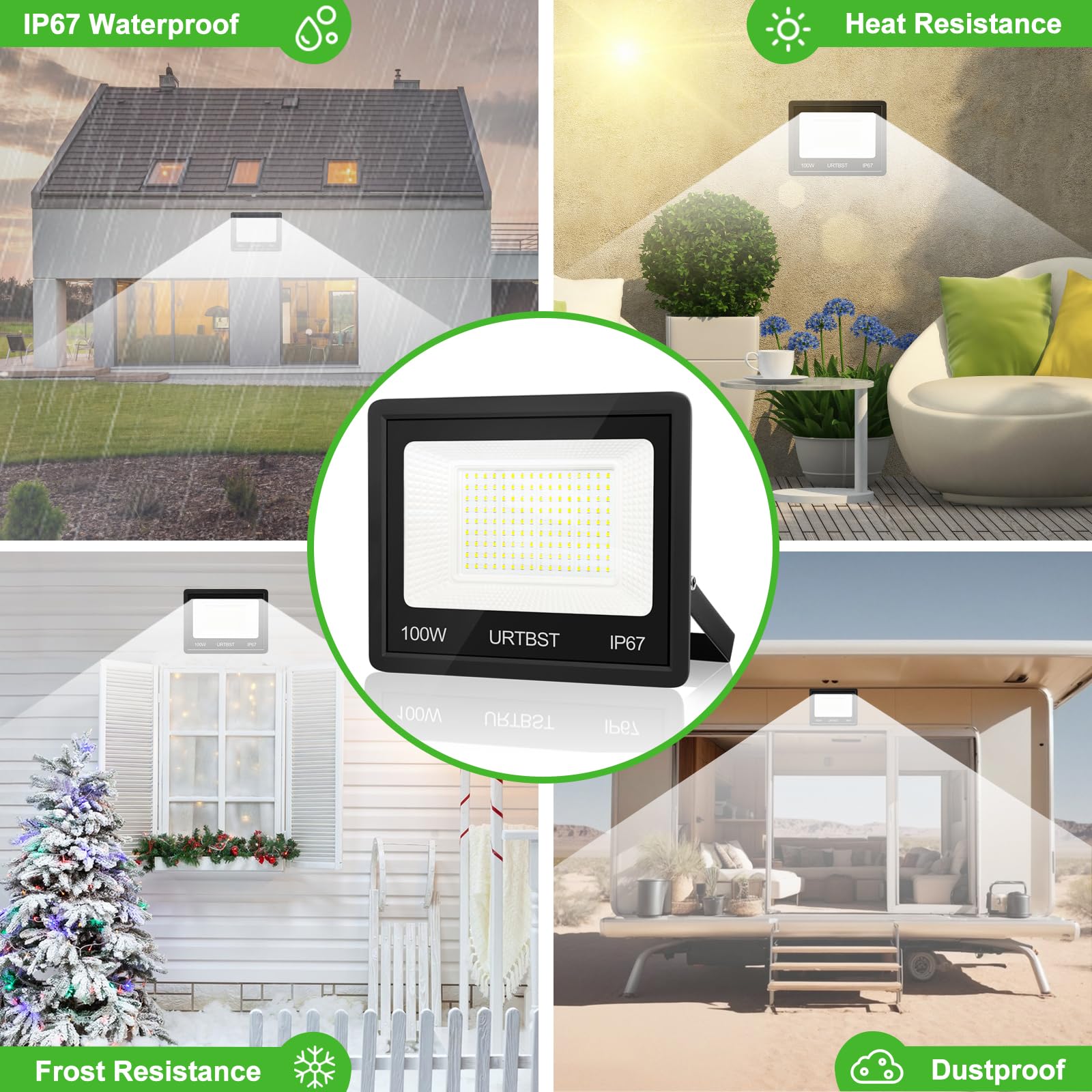 Zewnętrzny reflektor LED 100 W, wodoodporny IP67, 7000 K, zimna biel do ogrodu, garażu, tarasu (2 sztuki)