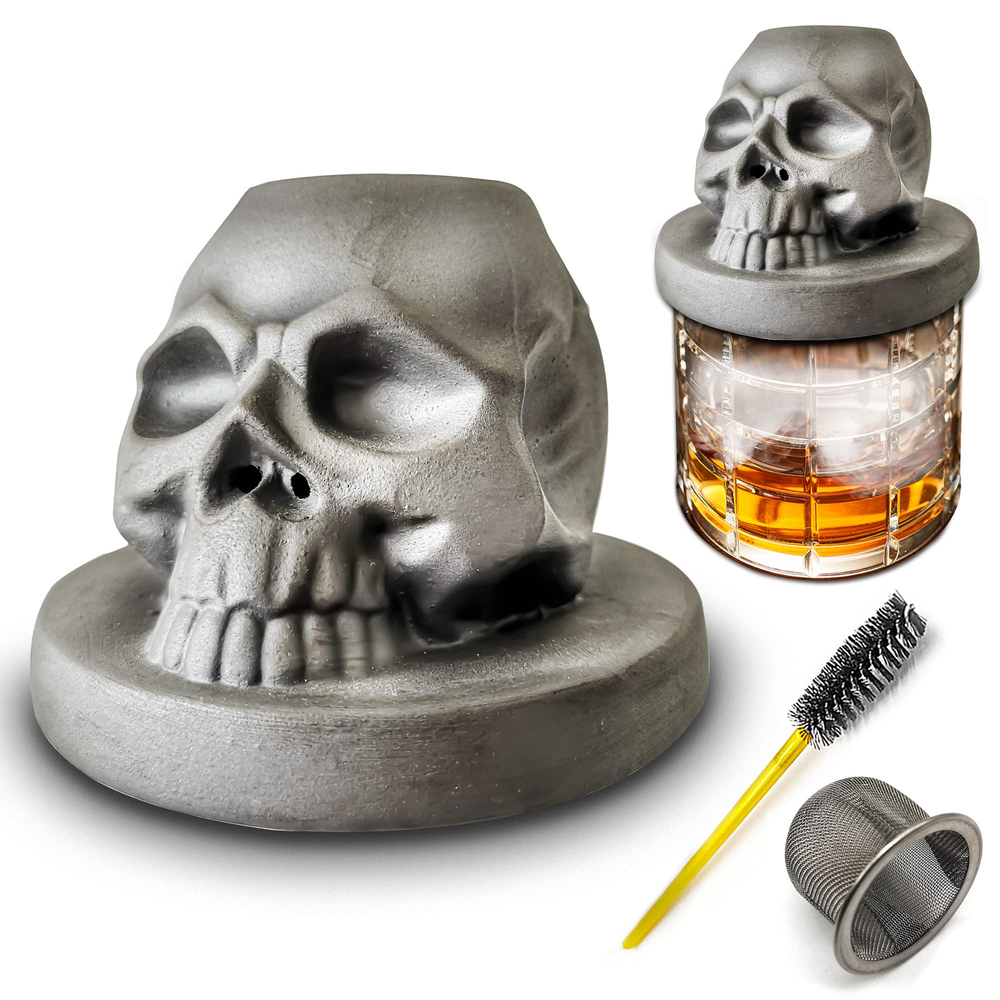 JOKIVTOU Bourbon Smoker Kit, Skull Ceramic Cocktail Smoking Kit Old Fashioned Chimney Drink Smoker Infuser for Drinks, Whiskey, Wine