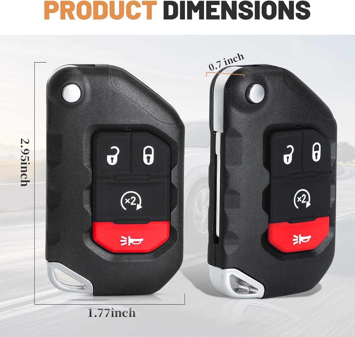 Keyecu Flip Key Fob Replacement for Jeep Wrangler 2018-2024 Jeep Gladiator 2020-2025 Keyless Entry Remote Car Key 4 Buttons FCC ID:OHT1130261