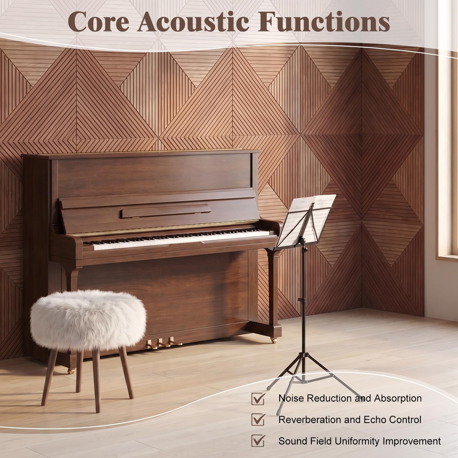 Pannello da parete a doghe acustiche, autoadesivo, confezione da 6 pannelli fonoassorbenti ad alta densità, pannelli fonoassorbenti in fibra per pareti, studi, casa, ufficio, 60 x 60 x 0,9 cm