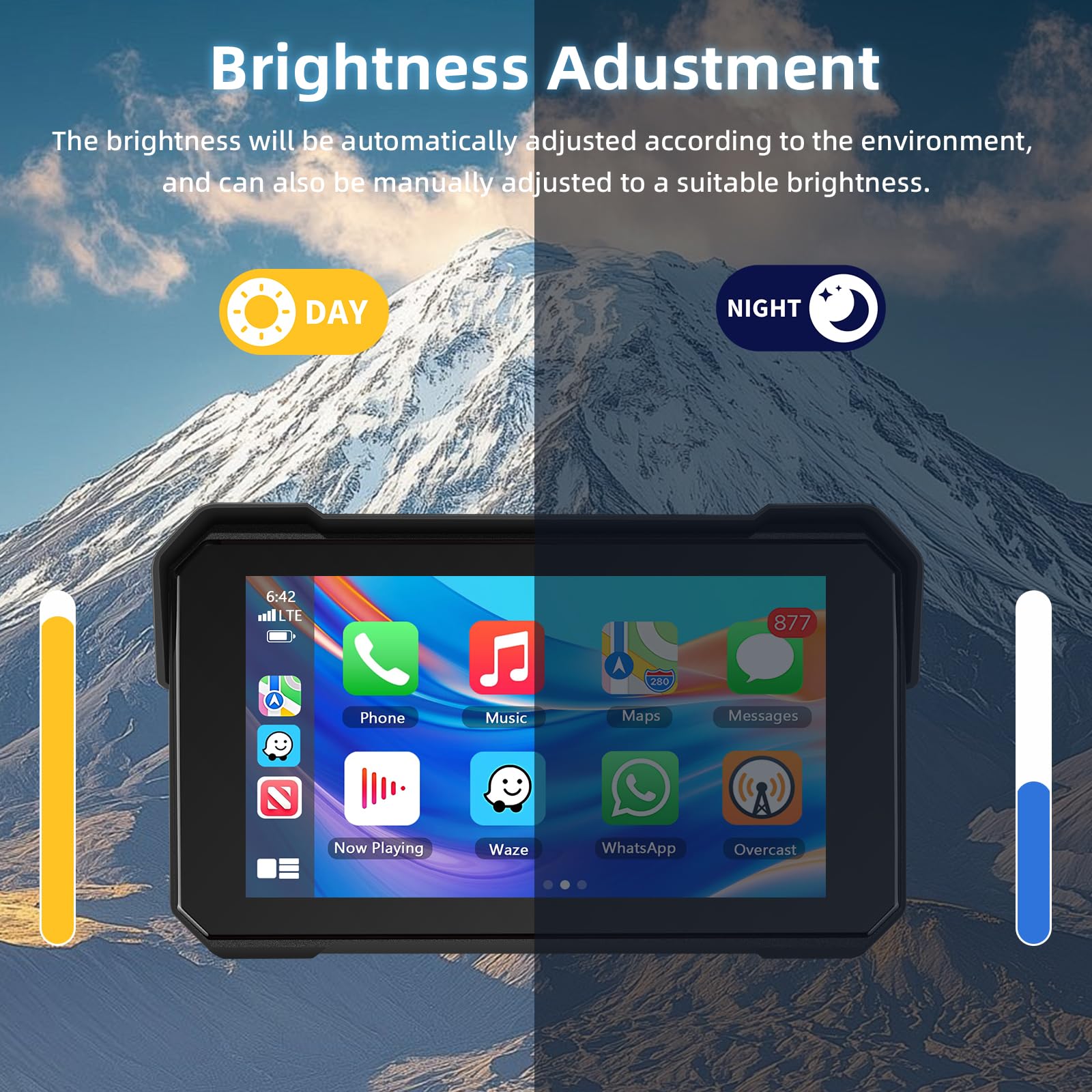 Schermo Carplay per Moto con Senza Fili CarPlay e Android Auto, 5 Pollici Impermeabile Touchscreen, Doppio Bluetooth, Navigazione GPS, Siri/G00gle Assistente, Plug-and-Play
